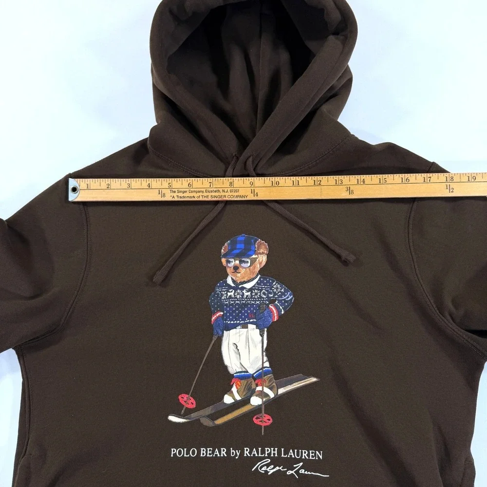 Polo Ralph Lauren Hoodie Sweatshirt Mens M Brown Ski Bear Brown Pockets‎ Hooded